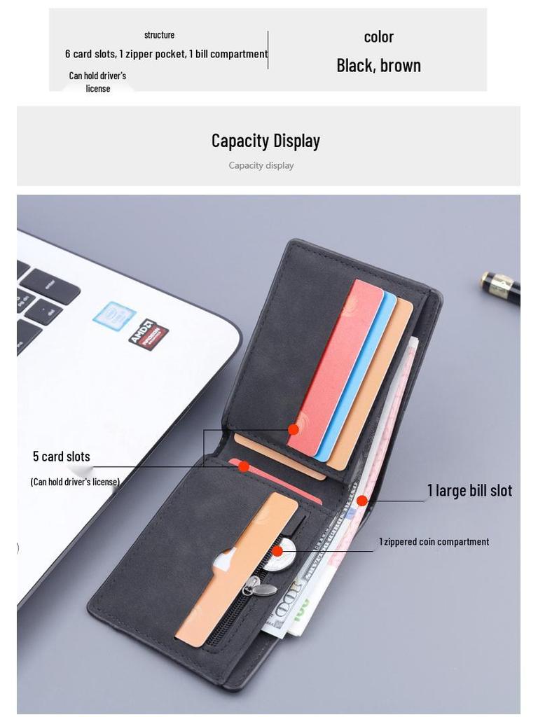 Men’s Frosted Retro Multifunctional Dollar Wallet with Extra Card Slots