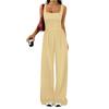 Women Sleeveless Wide Leg Jumpsuit Square Neck Ruched Bodice Casual Loose Fit Long Pants Outfit