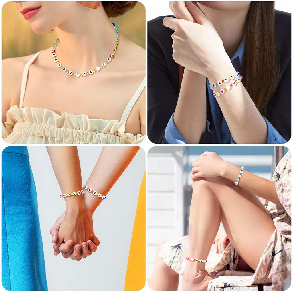 800 Pieces A-Z Letter Beads 7x4mm Alphabets Beads Round Beads Acrylic Letter Bead Kits for Bracelet Jewellery Making