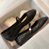 Cowhide Version~ Beautiful Pearl One-word Belt Genuine Leather Mary Jane Single Shoes Women's Soft-soled Small Heels Ballet Small Leather Shoes