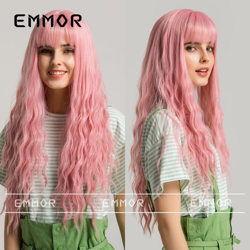 Women's Full Head Wig: European-American Style, Long Wavy Curls, Air Bangs, Various Colors and Styles Available.