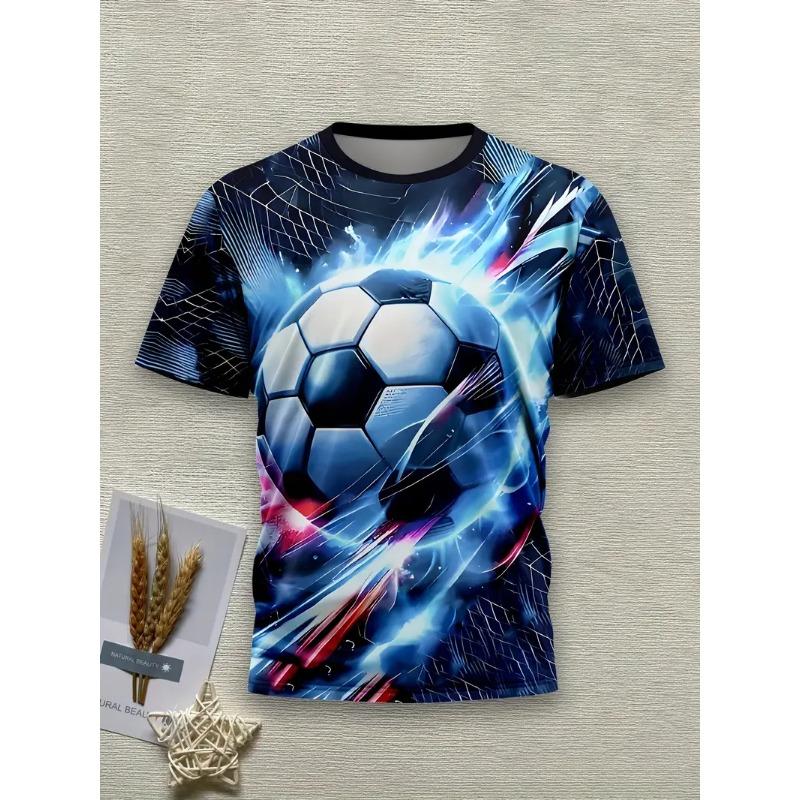 Herren Fußball Print T-Shirt Sportliches Kurzarm Rundhals T-Shirt für Sommer Outdoor Fitness Training Herrenbekleidung