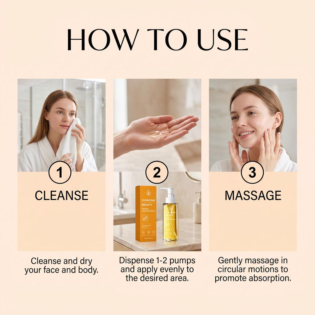 Skin-Transforming Moisturizing Essential Oil: Improves dryness, provides a light, watery feel, contains jojoba and olive oils