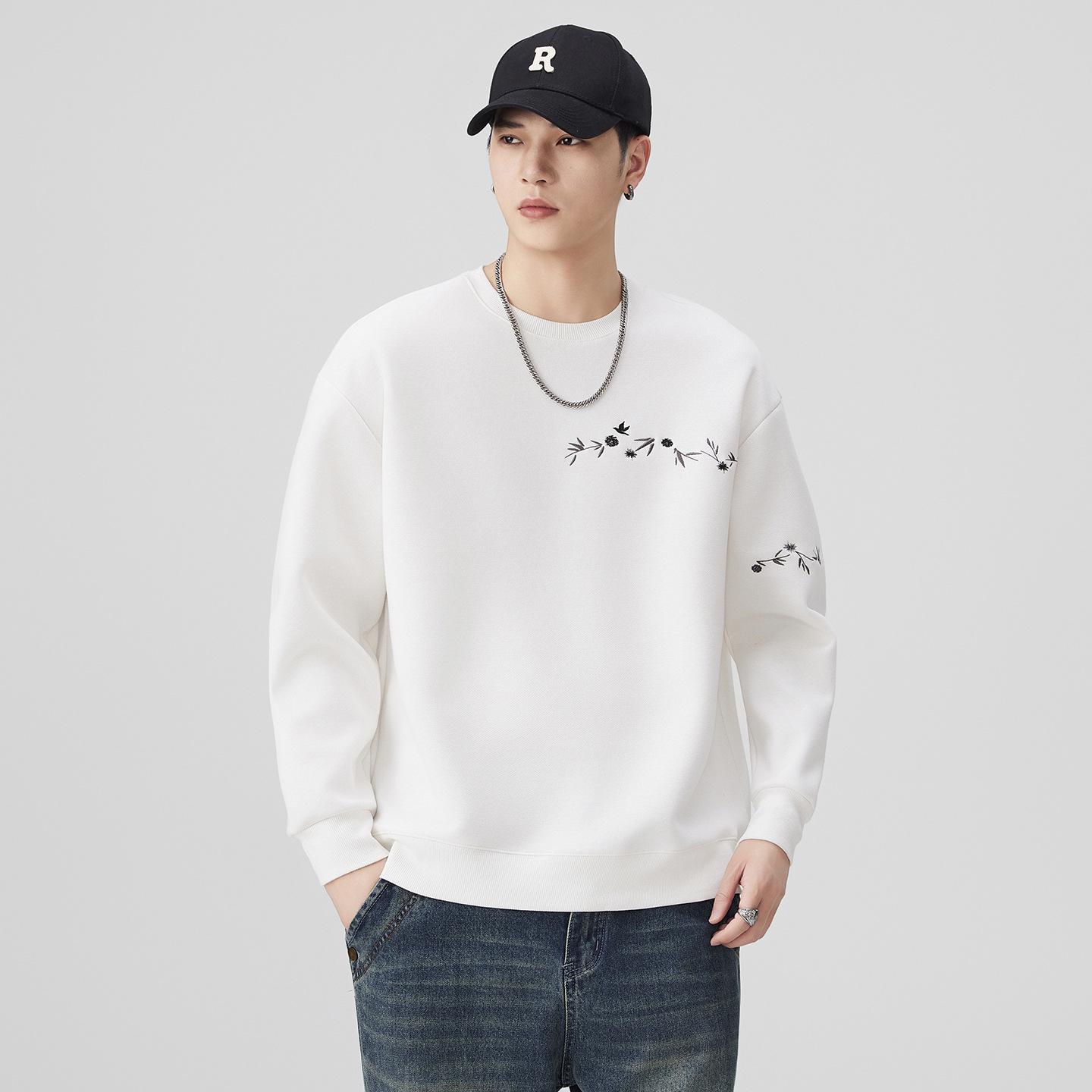 

Men s Autumn/Winter Heavyweight Printed Round Neck Hoodie - Youth Sports Long Sleeve Top. Quadruple Extra Large білий