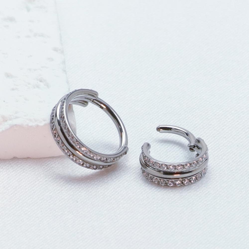 Anillo de Nariz Clicker de Titanio G23 Cartílago de Oreja Tragus Helix Daith Pendientes Redondos Aro CZ 16G Segmento con Bisagra Joyería para Piercing Corporal