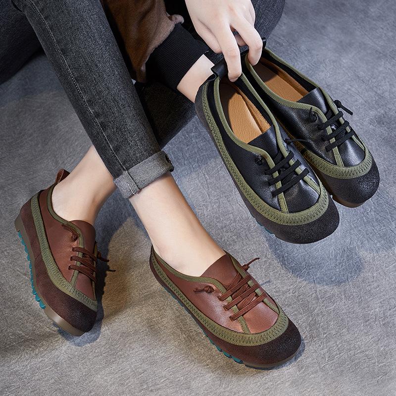Fashion 2.5CM Spring Autumn New Leather Women's Shoes Soft soled Comfortable Versatile Thick soled Casual Shoes Retro Leather Shoes
