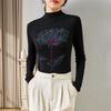 Design Sense Rose Hot Diamond Bottoming Knitted Sweater Women's Autumn New Semi-turtleneck Pullover Silk Wool Sweater Women