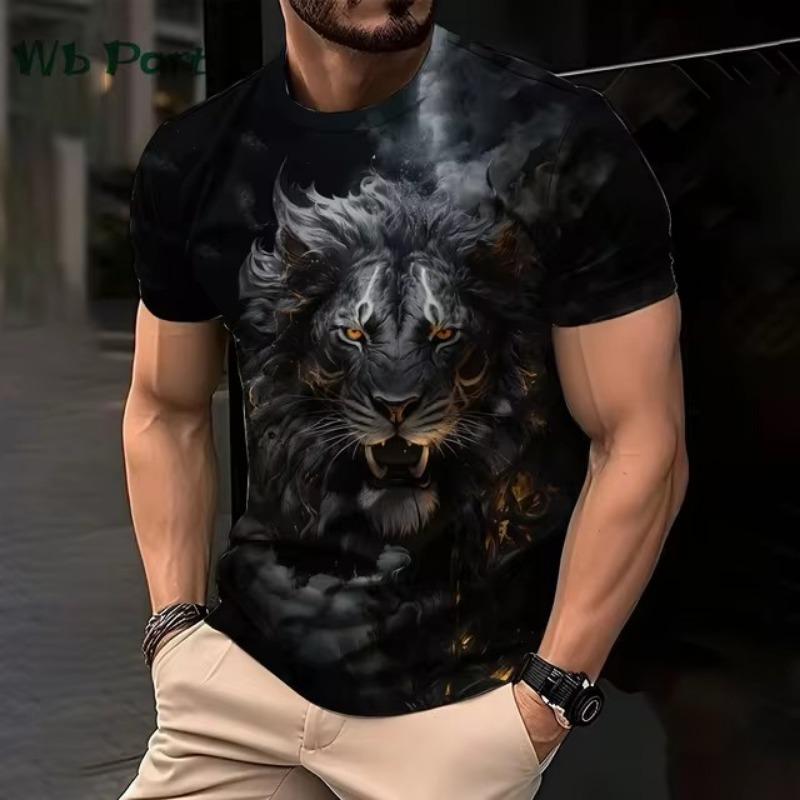 3D Lion Print Graphic T Shirts Short Sleeve Tee Men's Clothing O-Neck Animal Print Mens Clothing T-shirts for Men Street Tops