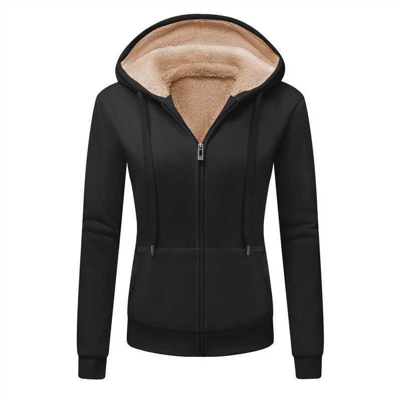 2025 Women's Thickened Zipper Hoodie with Logo Print - European & American Autumn/Winter Casual