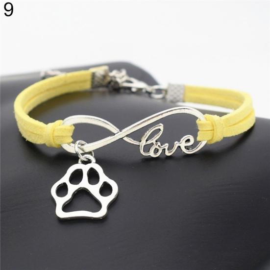 Women Unisex Stylish Paw Pendant Infinity Love Faux Leather Handmade Bracelet