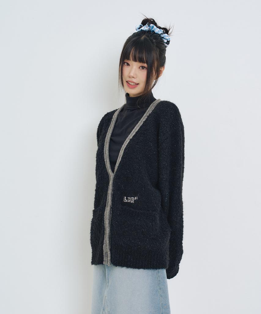 LMR Contrast Point Boucle Cardigan Black
