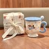 High-value Milk Cute Polka Dot Kitten Mug with Lid Girls Ceramic Cup Birthday Gift Souvenir