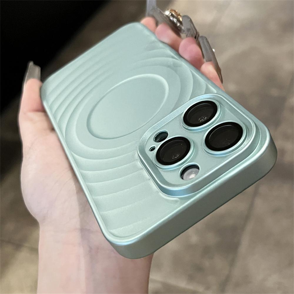 Luxury Wave Ripple Pattern Phone Case For iPhone 15 14 13 Pro Max Solid Color Lens Film Camera Protection Shockproof PC Cover