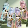 1PC Rabbit Wear Suit Letter Print 750ml Color Plastic Sports Water Bottle Leakproof Flip Straw Lid Suitable for Sports Office Home Use