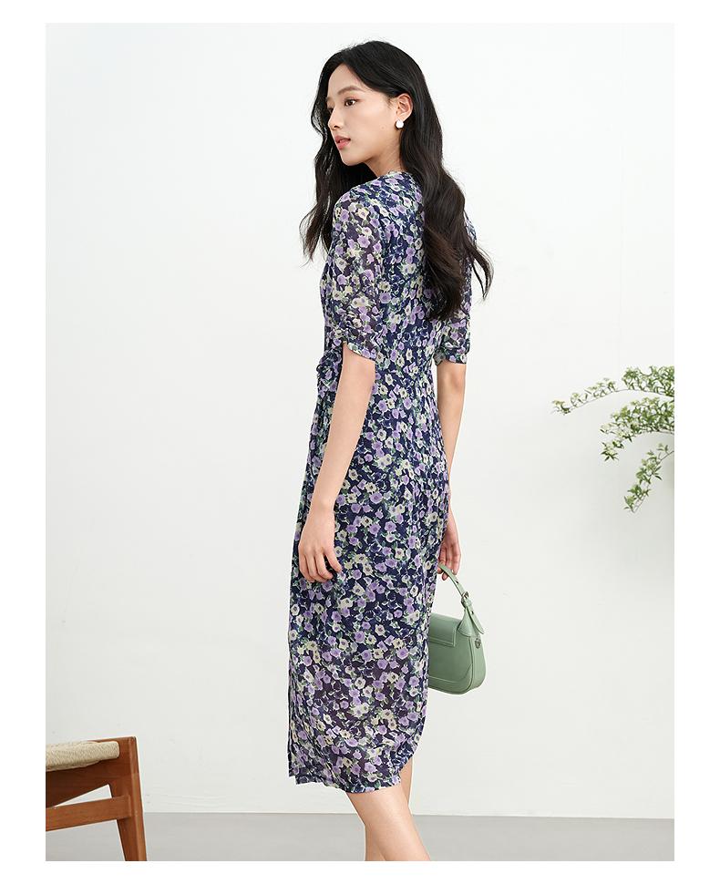 JUZUI Elegant Light Mature Wind Mesh Waist Floral Dress 2025 Summer New Style