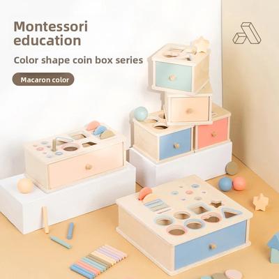 Baby Montessori Learning Toys: Wooden Color Shape Sorter with Drawer Box, Busy Board & Matching Game | Fine Motor Sensory Gift