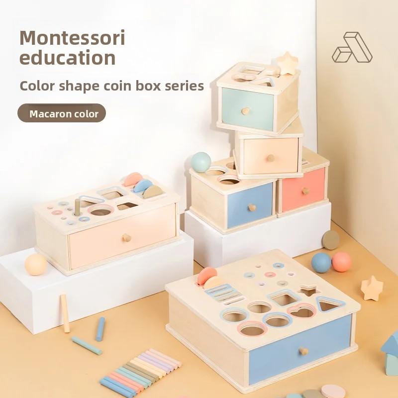 Baby Montessori Learning Toys: Wooden Color Shape Sorter with Drawer Box, Busy Board & Matching Game | Fine Motor Sensory Gift