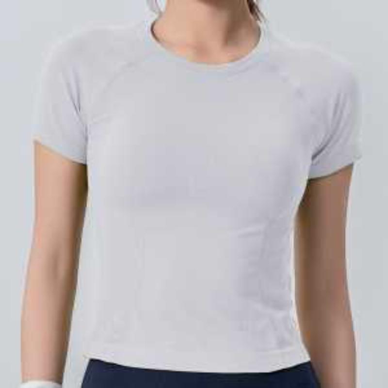 Women's Black Crew Neck Short Sleeve Top Slim Fit Cropped Casual Sports T-Shirt