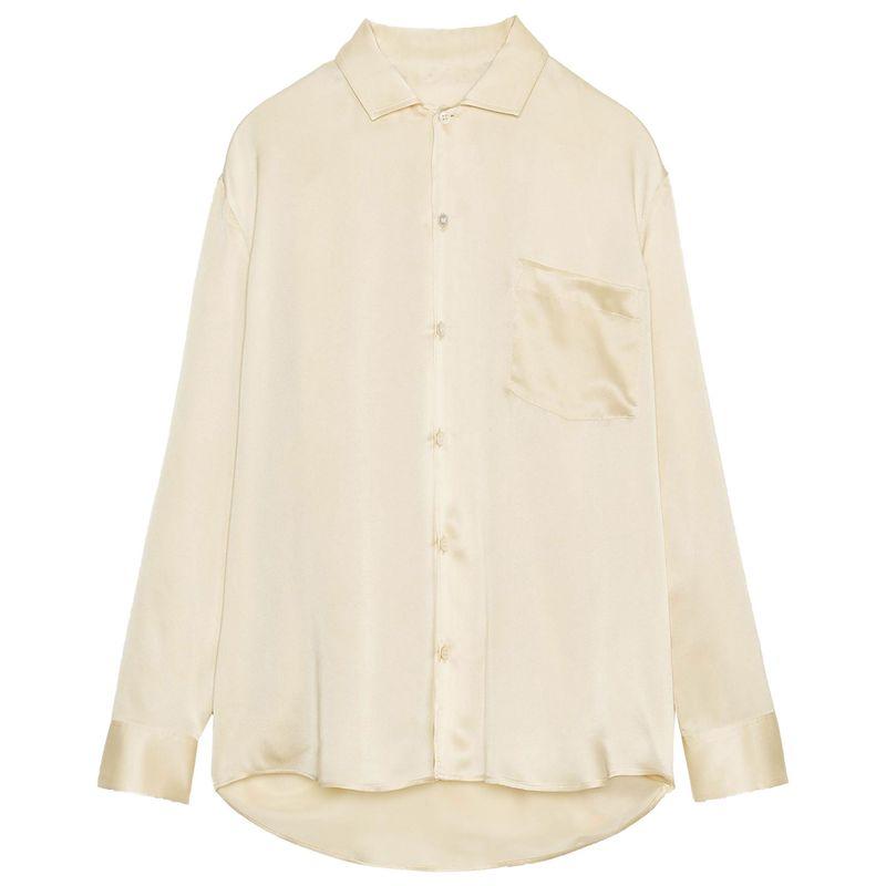 Zaprha 2025 Summer New Women Clothes French Style Fashion Satin Long Sleeve Pocket Decoration Lapel Shirts 7823147