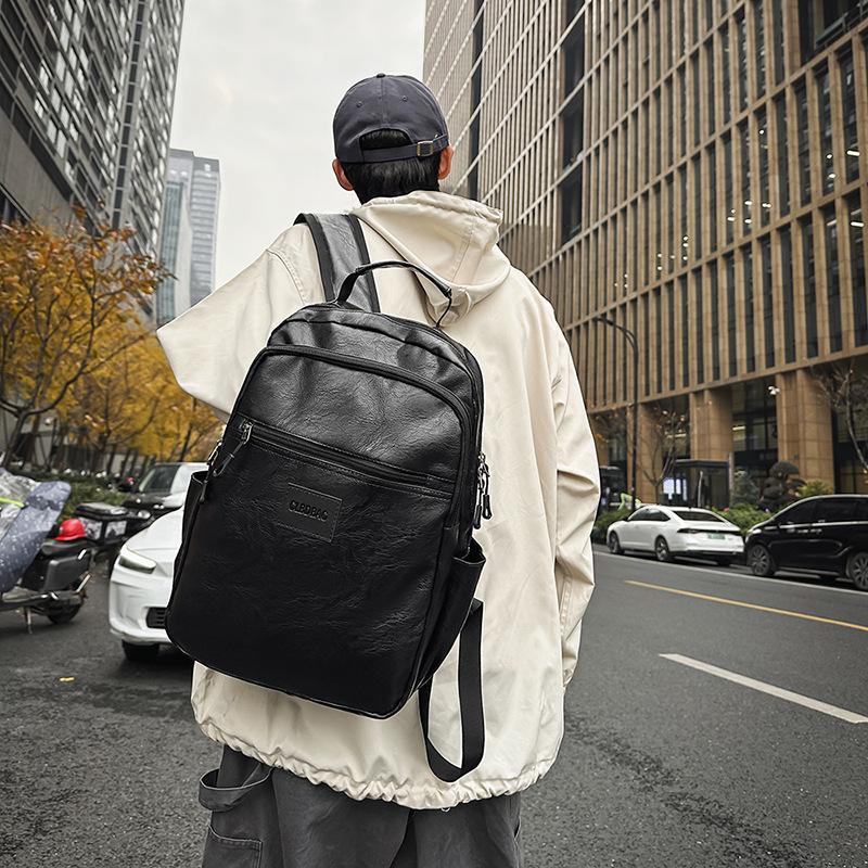 Retro pu soft leather morning backpack large capacity trend travel computer bag backpack