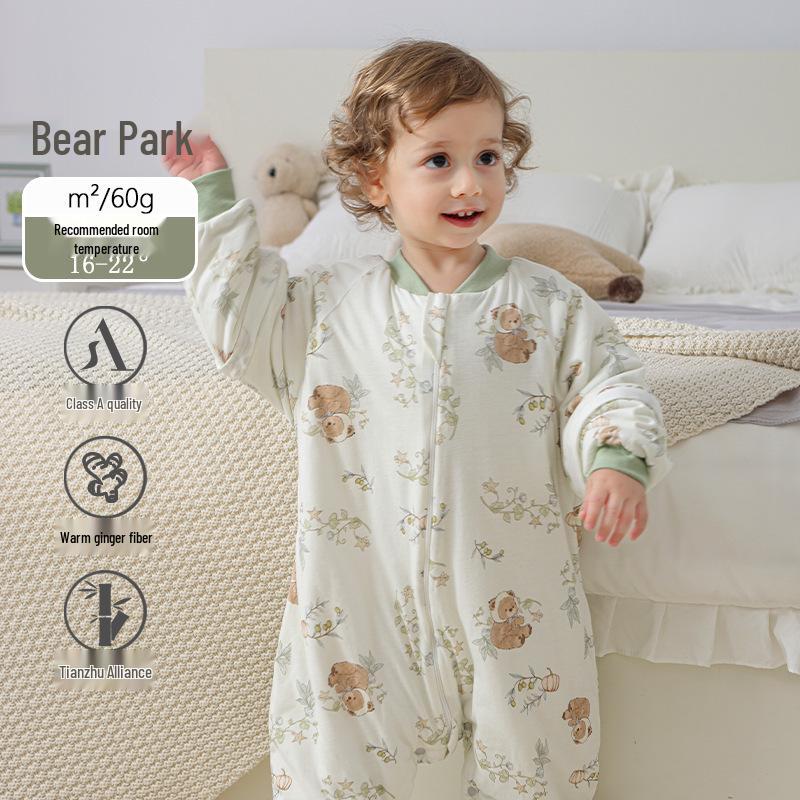 Infant Split-Leg Warm Bamboo Cotton Sleeping Bag - Anti-Kick, Lightweight, Ideal for Spring/Autumn, Ginger Color