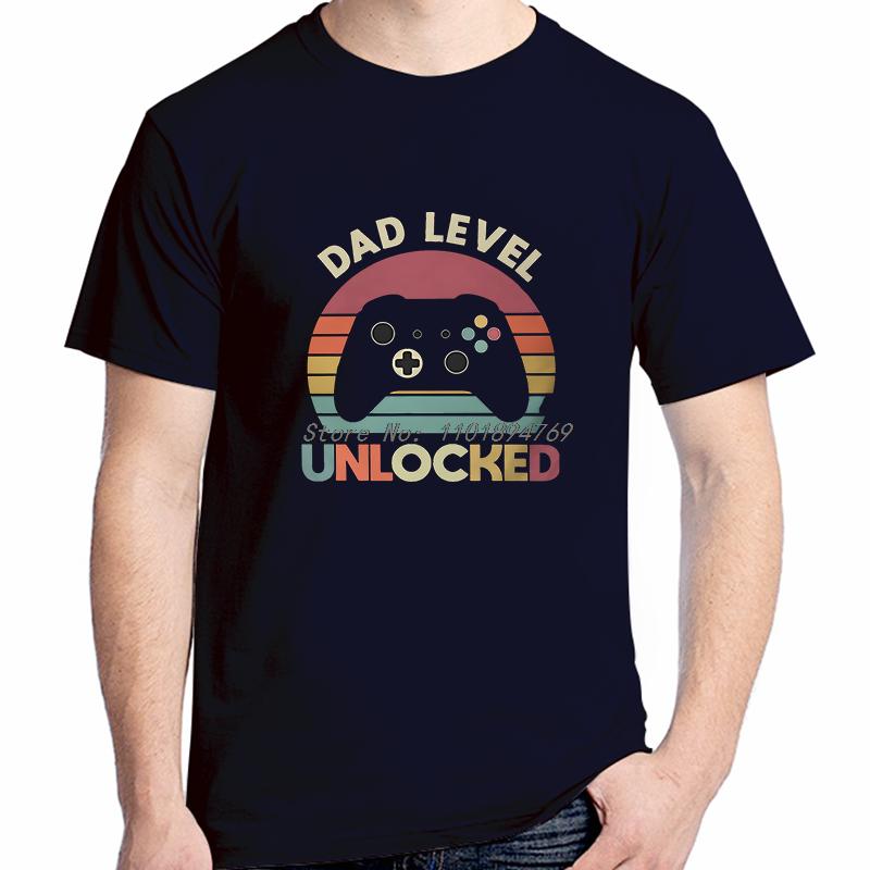 Fathers Day Daddy Grandpa Unisex Tshirt Dad Level Unlocked Retro New Dads Fashion Cotton Tshirt Streetwear Hipster Tees Tops