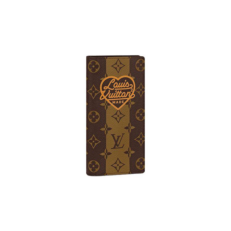 Louis Vuitton X Nigo Brazza Classic Monogram Vertical Stripe Heart Logo Long Canvas Coated Wallet Unisex Wallet Brown M81008