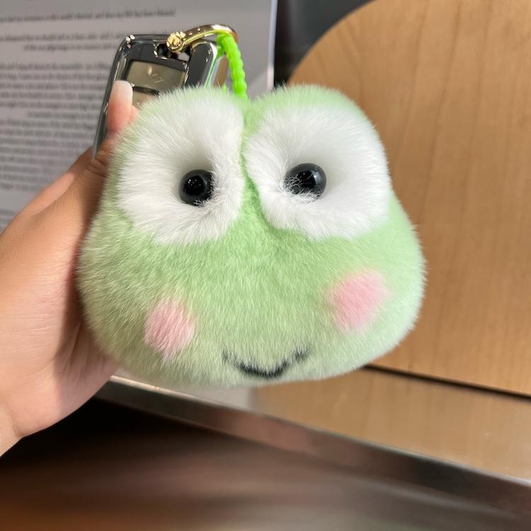 [Niedlicher kleiner Frosch] Echter Rexkaninchenhaar Auto Schlüsselanhänger Anhänger ins Pompon Buchtaschenanhänger Geschenk