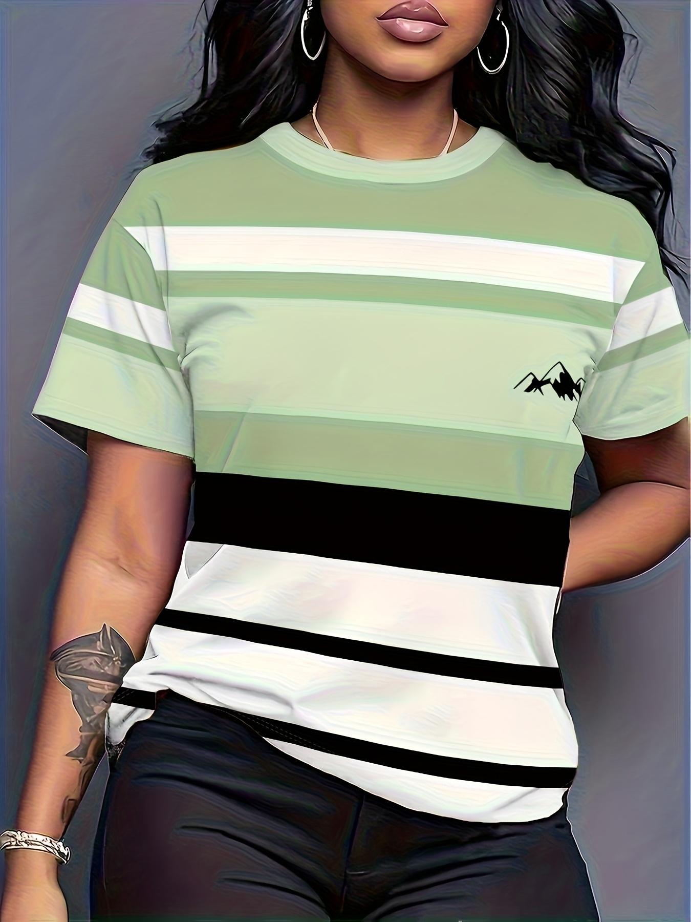 

Women s Green ; White Striped Short-Sleeve T-Shirt with Mountain Logo Chest - Breathable Summer Outdoor ; Casual Top. Suitable for.. Casual Attire. Ma S дубильная кора