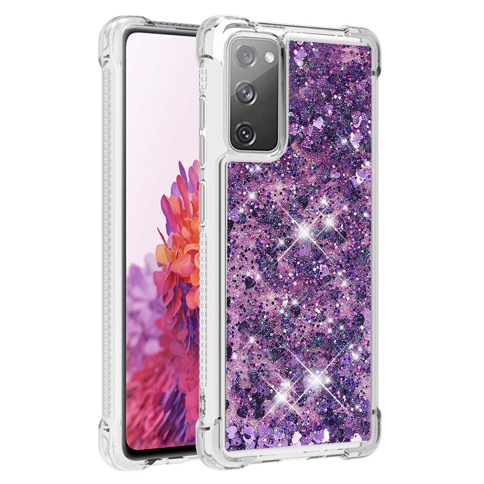 

For Samsung Galaxy S20 FE 4G/FE 5G/S20 Lite/S20 FE 2022 TPU Case Glitter Quicksand Shockproof Phone Back Cover Dark Purple/Heart