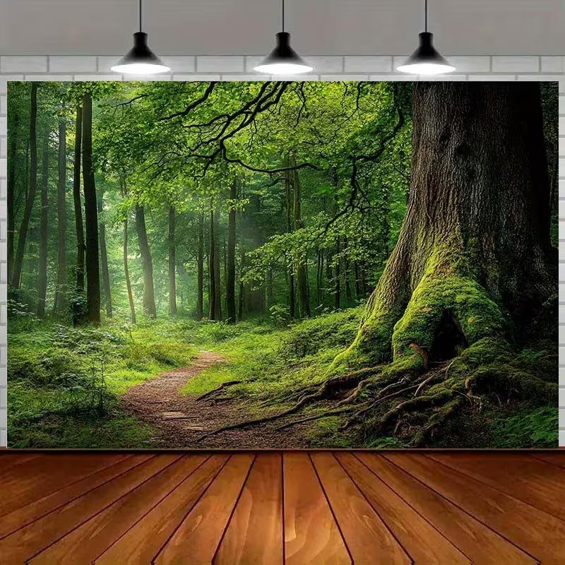 2D Enchanted Green Forest Path Photography Background 47.2x31.5inch/120*80cm