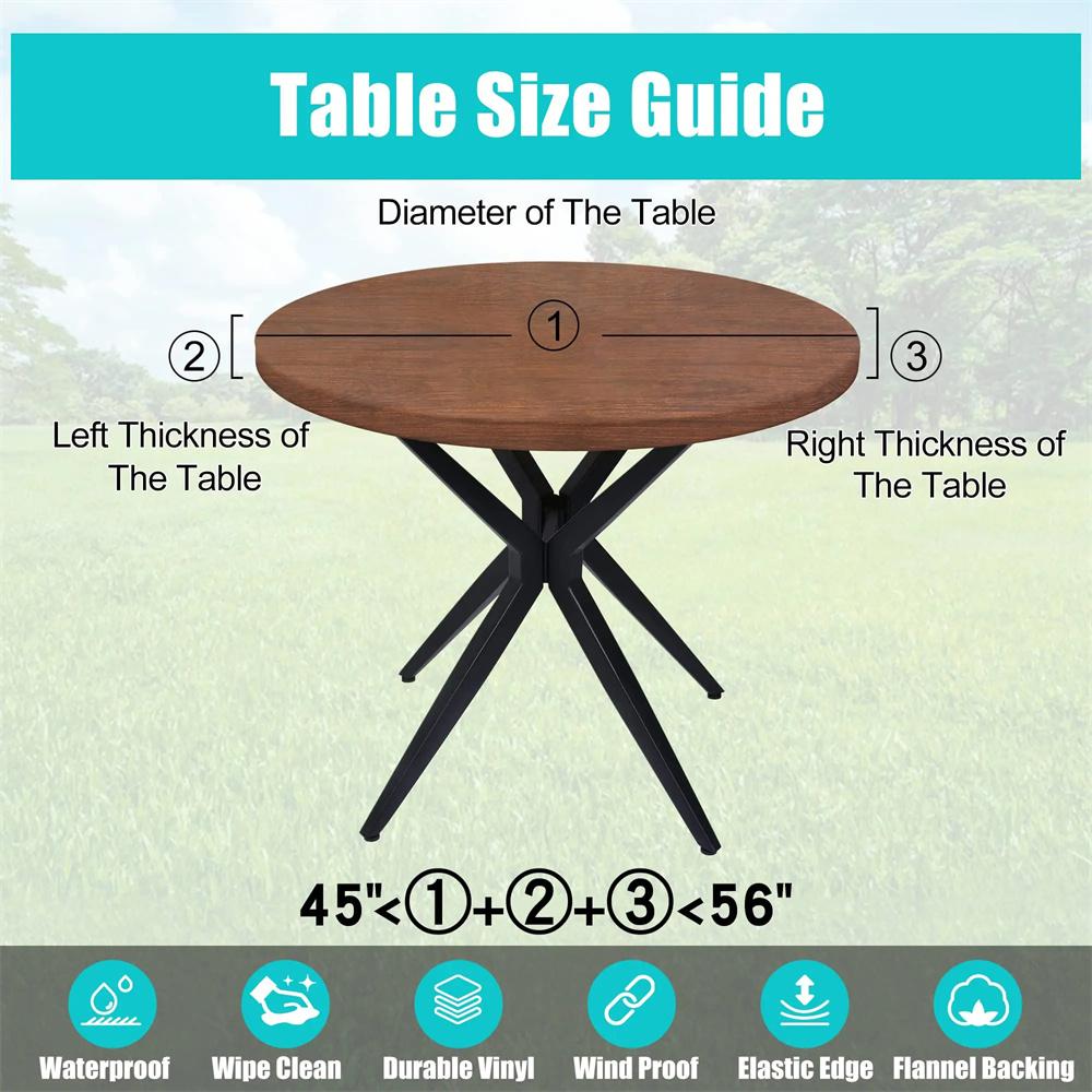 Olanly Elastic Round Table Cloth Fitted Flannel Backed Vinyl Tablecloth Waterproof Wipeable Dining Table Covers For Camping