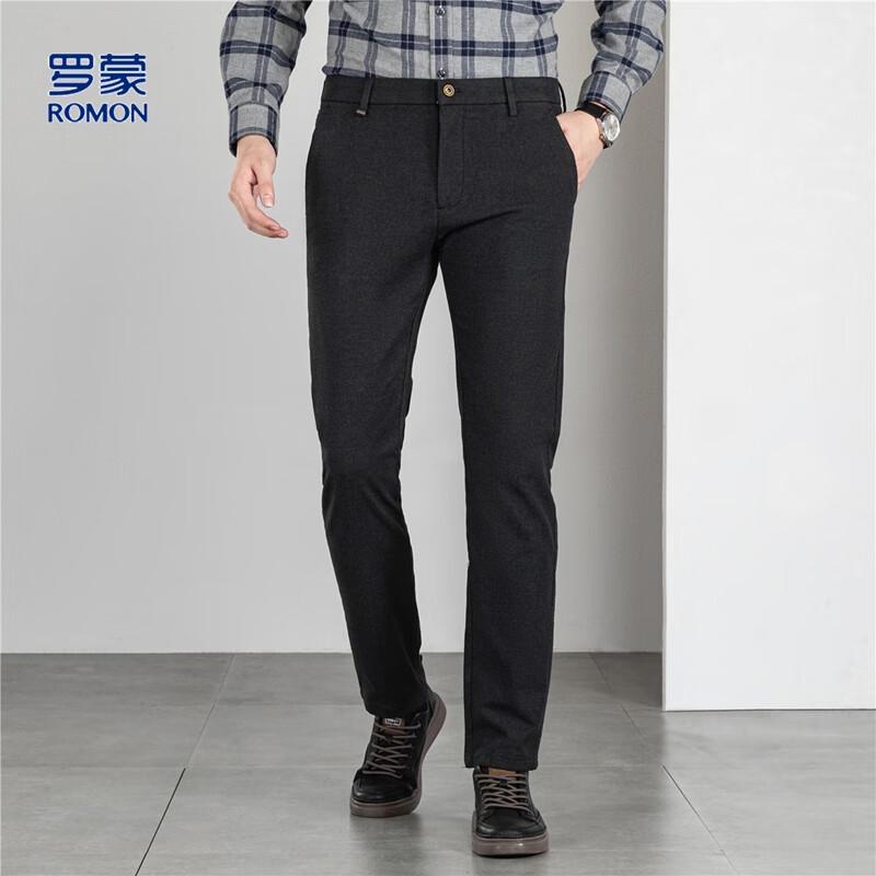 ROMON Men's Wool Blend Twill Straight Leg Business Casual Trousers