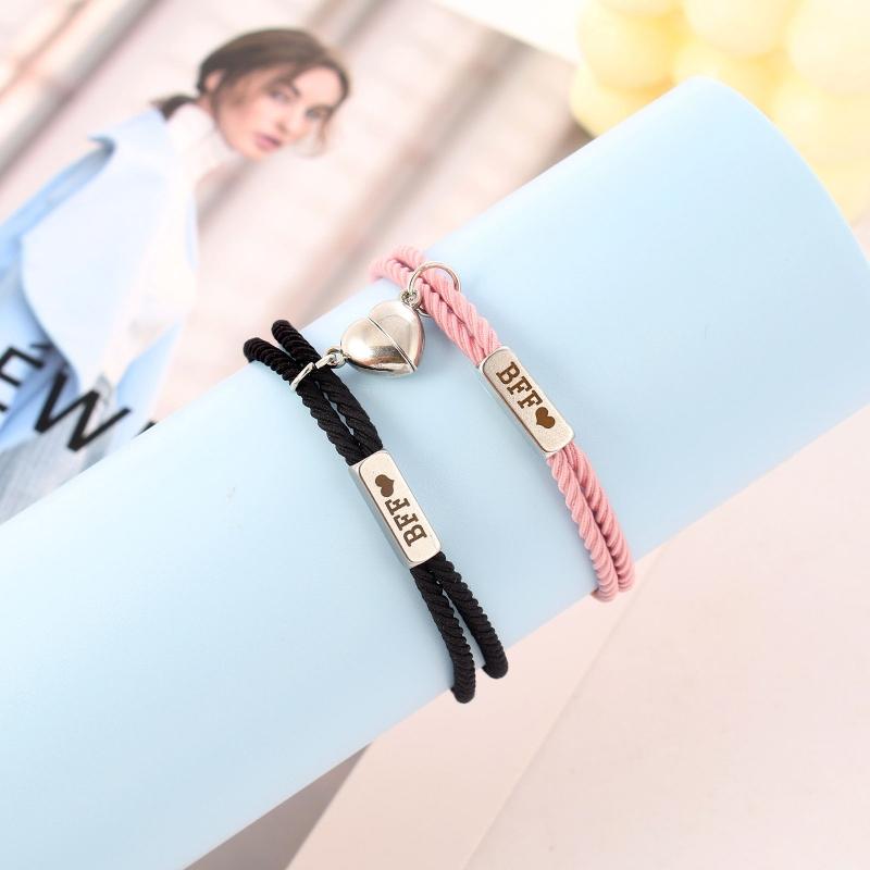 2 Pieces Friendship Bracelet Matching Heart Wristband for Women Men Magnet Bracelets Set for BFF Friends Rope Bracelet