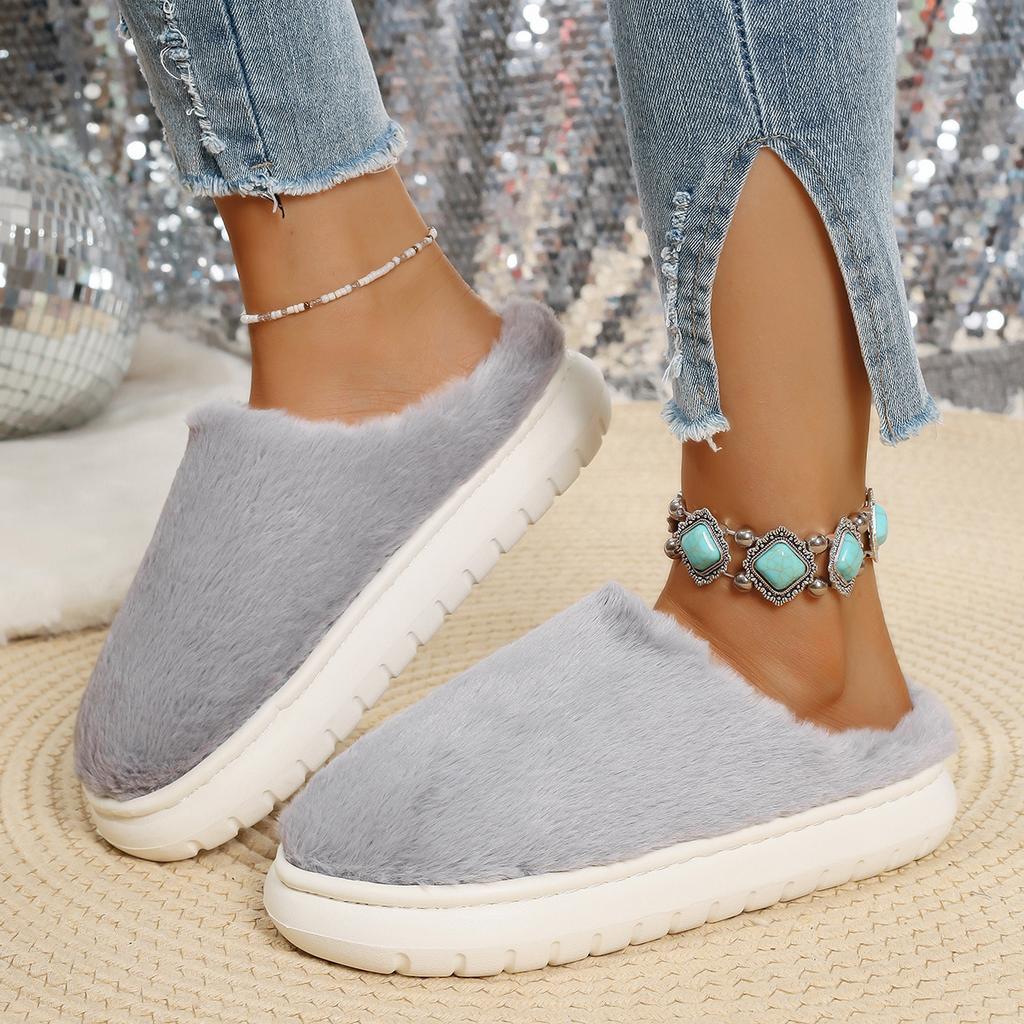 Fashion Cotton Shoes Plush Thick Bottom Fur Slippers for Women Winter Casal Indoor Shoes Flat Bottom Soft Padded Warm Casual Slides Shoe