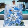 Custom Wolf Blanket Blue Rose Full Moon Night Forest Design Personalized Name Fleece Throw All Season Soft Warm Bedding Home