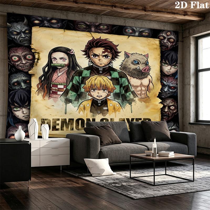Demon Slayer Wall Tapestry Aesthetic Wall Hanging Printed Fabric Blanket Decorative Tapestries For Bedroom Living Room Home Decor