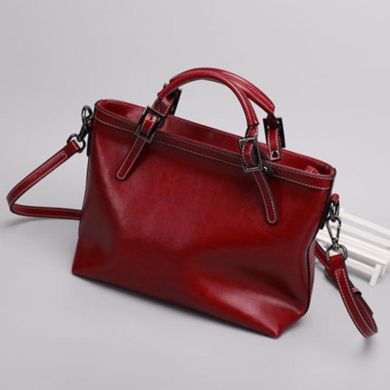 Women's Bag Genuine Leather Spring/Summer Handbag Simple Commuter Bag One Shoulder Straddle Bag