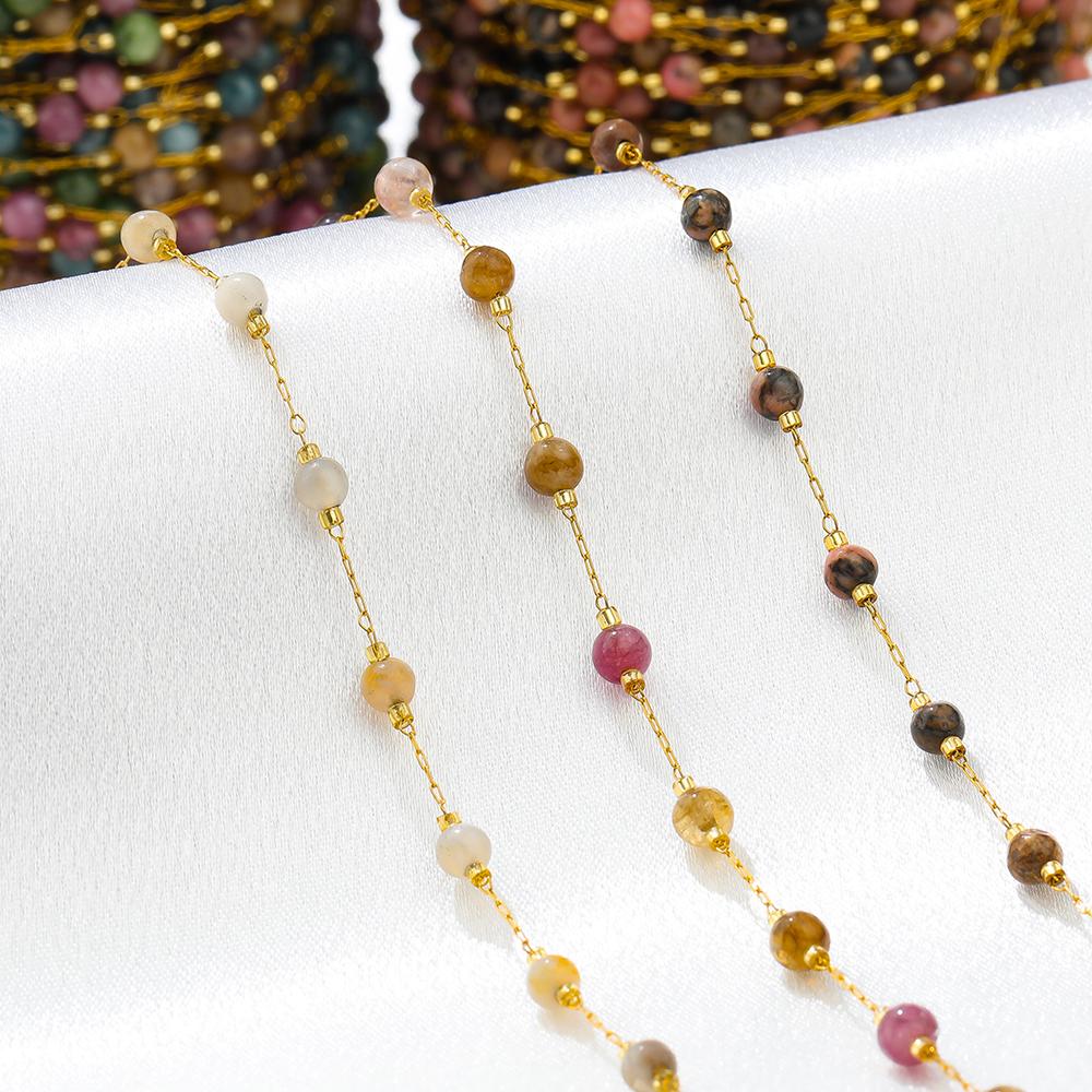 Cadenas de Acero Inoxidable Doradas con Piedras Naturales Turquesa Amatista Cuarzo Piedras Preciosas Cuentas de 4 mm para Fabricación de Collares DIY Componentes