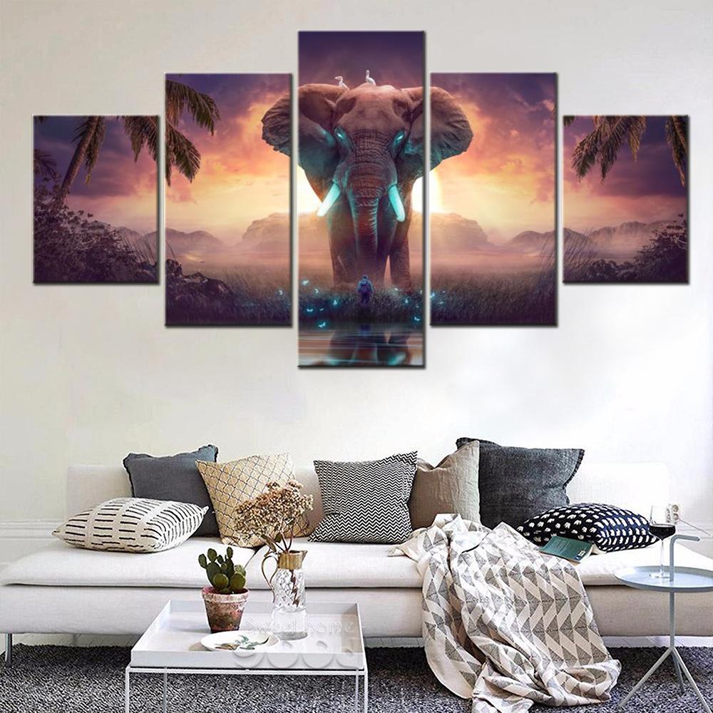 5 Pieces Wall Arts Canvas Painting Animal Poster Elephant Dream Mysterious Surreal Fantasy Home Decor Picture Print Living Room