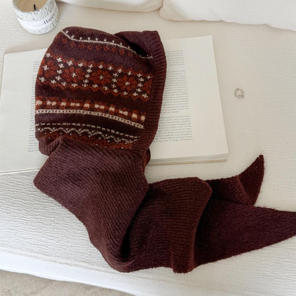 Fair Isle Style Ear Protection Hat Scarf Cap Winter Cap Warm Hooded Hat  Outdoor