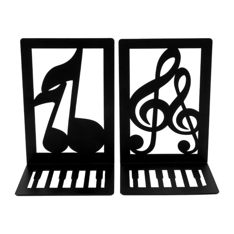 1Pair Decorative Metal Book End For Shelves Musical Note Bookend Slip Resistant Book Stopper For School Office Library