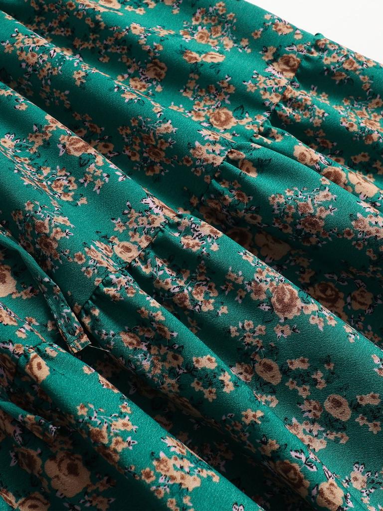 Women Floral Skirts Solid Color Long Skirt A-line High Waisted Long Skirt Pleated Skirt