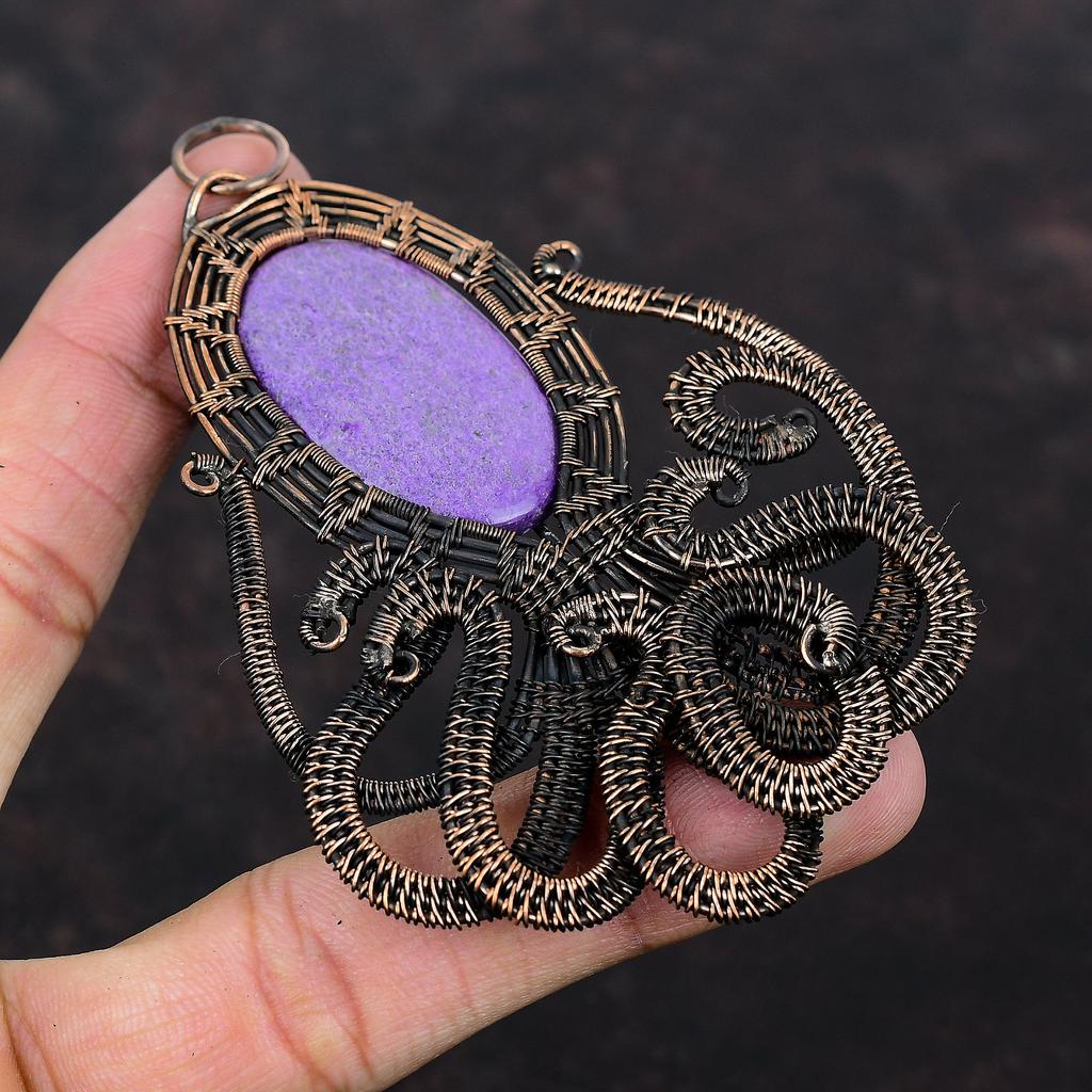 Purpurite Pendant Copper Wire Wrapped Pendant Handmade Copper Jewelry Octopus Pendant Wire Wrap Gemstone Jewelry Gift For Mom Unique Pendant