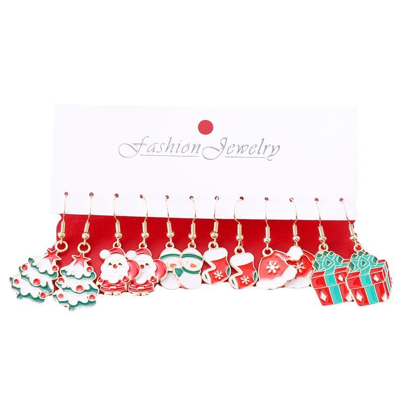 Colorful Drip Oil Santa Claus Earrings - Cute Cartoon Christmas Set for Women