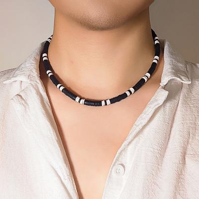 PuRui Jednoduchý černobílý náhrdelník z polymerové hlíny pro muže Ručně vyráběný pramen Korálkový choker Zirkonový límec Párty doplňky Trendy