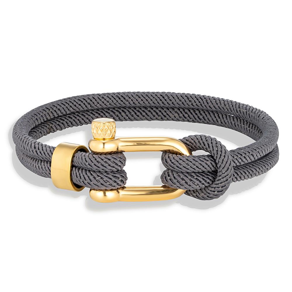 Gold Color Stainless Steel Shackle Bracelet Simple Double Strand Nautical Rope Bracelets for Men Women Handmade Jewelry