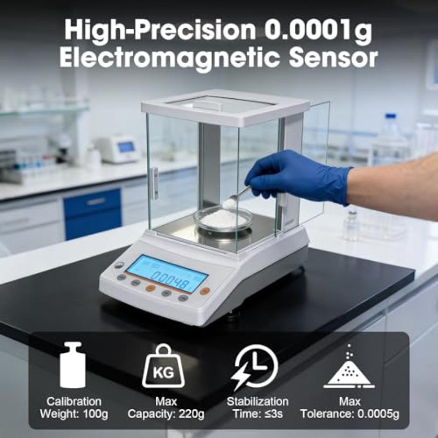0.0001g x 220g Lab Digital Analytical Balance 0.1mg/220g Digital Scale Precision Weighing Accuracy Electronic Scientific Analyt