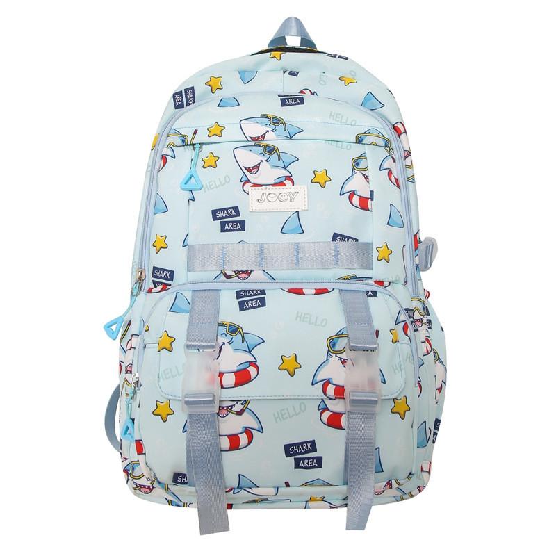 Cute Cartoon Shark Swimming Circle Star Pattern Student Backpack For School Use