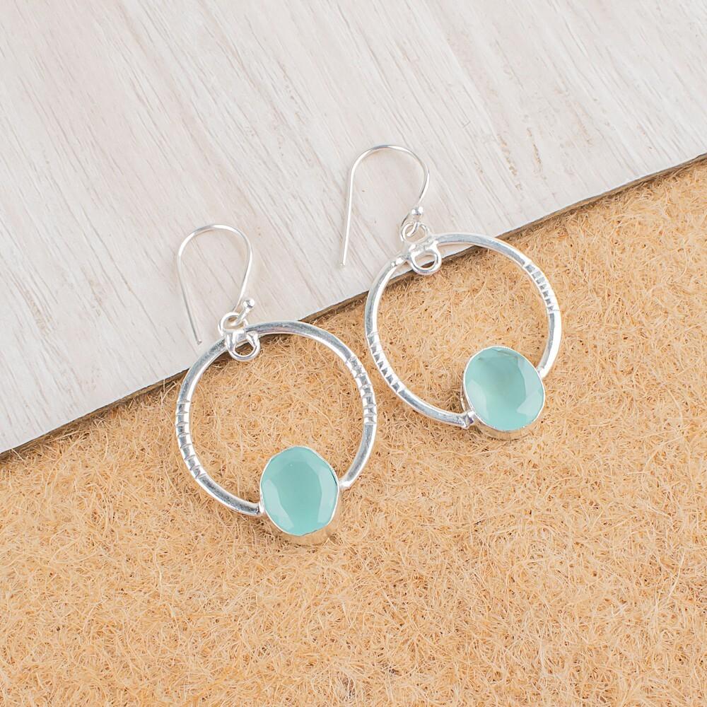 

Aqua chalcedony Gemstone 925 Sterling Silver Jewelry Handmade Earrings 1.37 EE-67-15